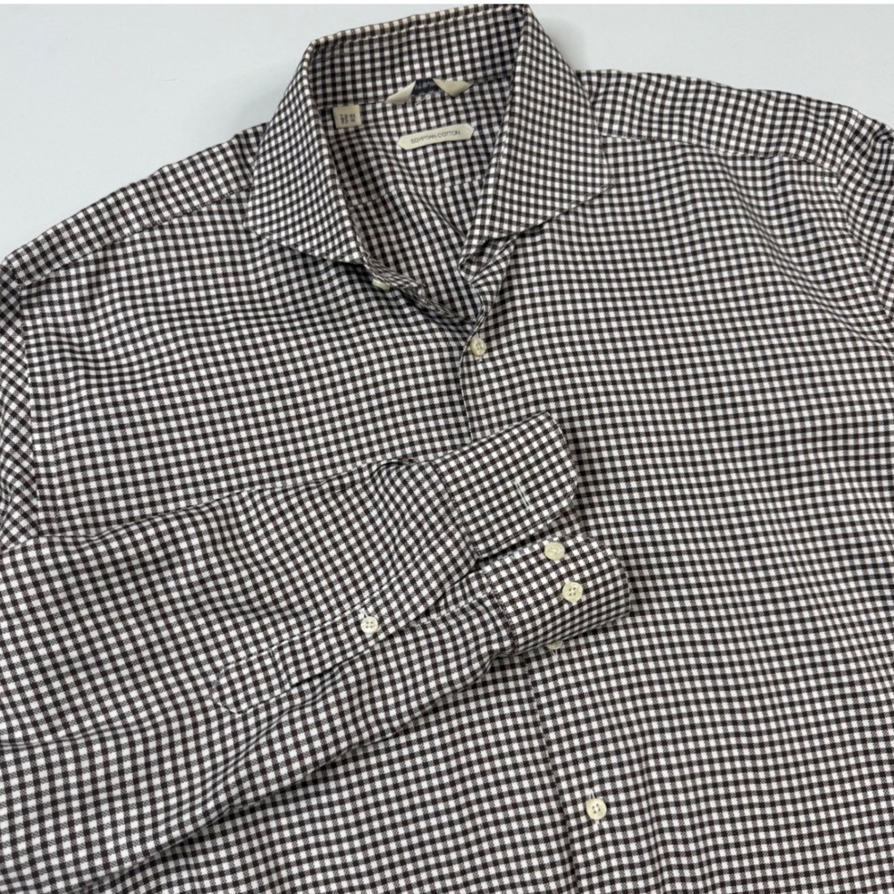 Suit Supply Button Down Shirt Mens 41 16 Brown Gingham Egyptian Cotton Long Slv